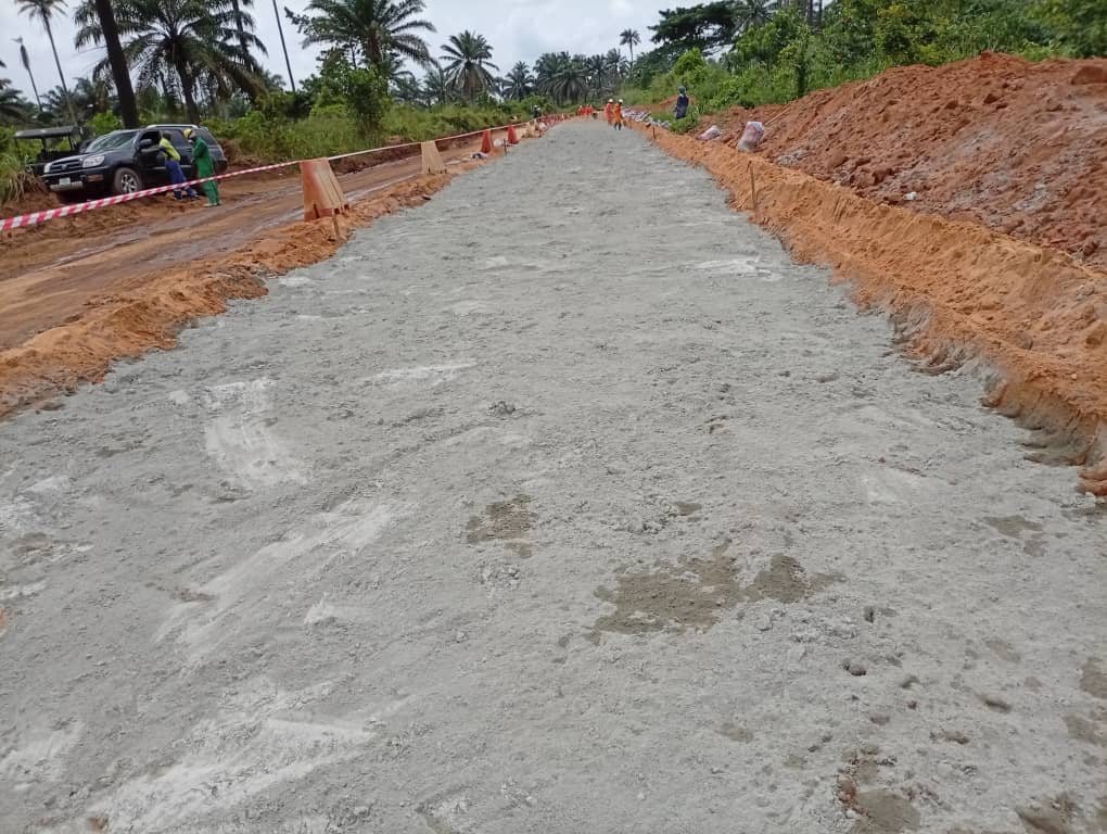 Road construction works stone base